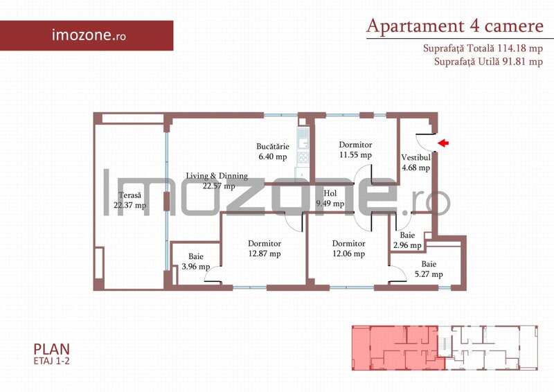 Cartierul Militari, 4 camere cu terasa de 22 mp, 3 bai, etaj 1/3, finisat modern, comision 0%.